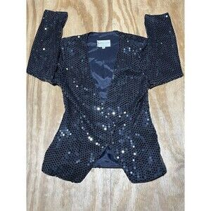 Nah Nah Collections Vintage Sequin Black Blazer Women 6 @L4